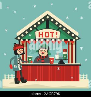 Hot drinks street kiosk flat color vector icon Stock Vector