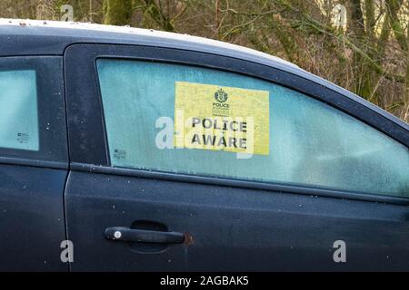 Police Aware sticker sign on car window - Scotland, UK Stock Photo
