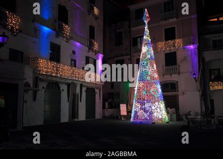 Christmas tree with a thousand colors in the center of the small square of the town of the Amalfi Coast Stock Photo