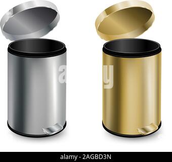 Set of two open trash cans. Stock Vector