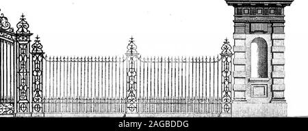 . English ironwork of the XVIIth & XVIIIth centuries; an historical & analytical account of the development of exterior smithcraft. THREE DESIGNS FOR FORECOURT S(^. Stock Photo