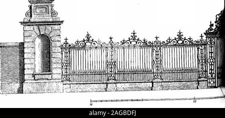 . English ironwork of the XVIIth & XVIIIth centuries; an historical & analytical account of the development of exterior smithcraft. THREE DESIGNS FOR FORECOURT S(^ Stock Photo