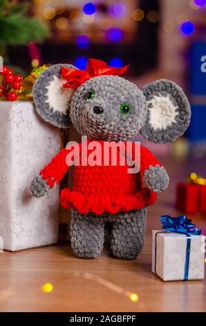 The plush mouse was given to children in the new year Stock Photo