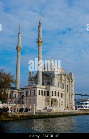 Istanbul, Turkey. November 23, 2019. Ortakoy Mosque (Ortakoy Camii). officially the Buyuk Mecidiye Camii. Bosphorus Strait Stock Photo