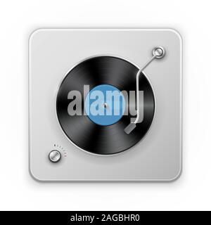 Detailed icon of the retro vinil record player with silver case. Vector illustration Stock Vector