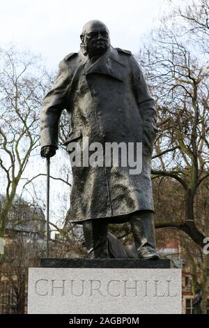 London, UK. 18th Dec, 2019. A Statue of Sir Winston Churchill seen at the Parliament Square in London.Sir Winston Leonard Spencer-Churchill was Conservative Prime Minister from 1940 to 1945 and from 1951 to 1955. Credit: Dinendra Haria/SOPA Images/ZUMA Wire/Alamy Live News