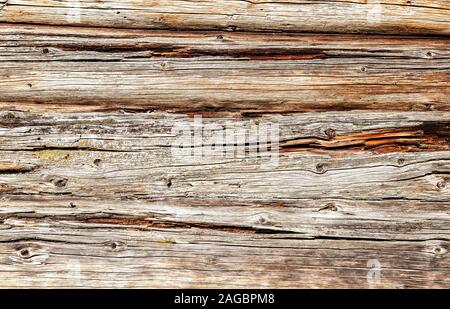 Old rough wooden logs with cracks as background. Wooden rough texture Stock Photo