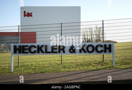 Oberndorf Am Neckar, Germany. 18th Dec, 2019. The logo of the weapons manufacturer Heckler & Koch can be seen on the company's premises. Credit: Marijan Murat/dpa/Alamy Live News Stock Photo