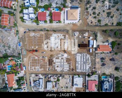 High angle shot of a village with colorful houses in Bonaire, Caribbean Stock Photo