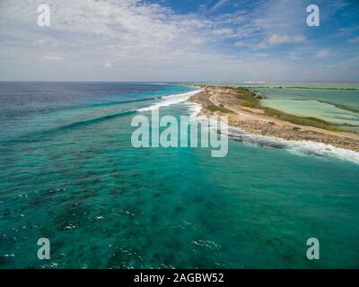 Beautiful high angle scenery of the ocean after the hurricane in Bonaire, Caribbean Stock Photo