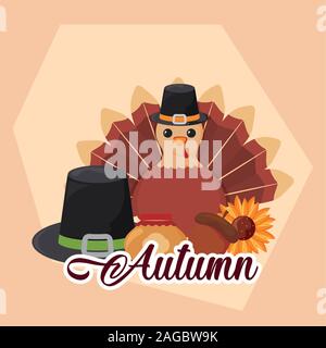 Turkey design, Autumn season nature ornament garden decoration and thanksgiving day theme Vector illustration Stock Vector