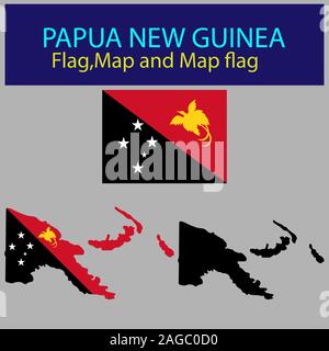 Papua New Guinea Map Flag Vector Stock Vector