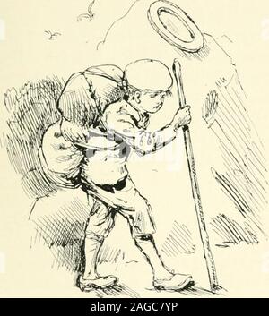 . Perfervid, the career of Ninian Jamieson. eavy burden on his back. Larkswere shouting in the sky, and in and out of theclefts in the rocks gray-cowled jackdaws flew croak-ing and screaming. The little boy trudged wearilyalong, seeing and hearing nothing, his head bentforward like an old mans. With one hand he sup-ported his burden, for the rope that tied it round hiswaist and shoulders had slackened. In his otherhand he carried a stick of oak, which he used atevery step to help him on. It was no wonder hewas tired, for he had been on the road since twooclock that morning. Still he would not Stock Photo