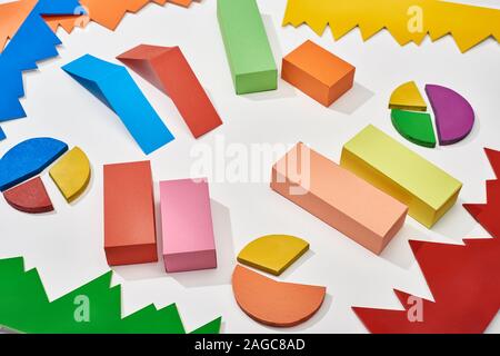 multicolor diagrams and pie charts on white background Stock Photo