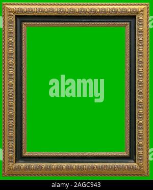 Antique gilt picture frame isolated on green background and clipping path. Stock Photo