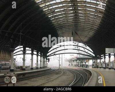 When it opened in 1877, York Railway Station was the largest in the world; it was designed by Thomas Prosser and much admired for its curved structure Stock Photo