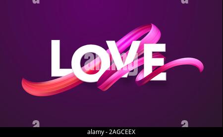 Cut paper letters of the word Love on red color paint ribbon background. Flow fluids background. Valentines Day concept Stock Vector