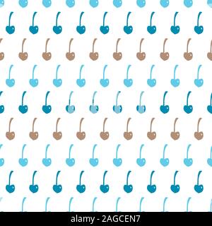 Vector white seamless pattern with blue and brown rows of cherries. Perfect for fabric, scrapbooking and wallpaper projects. Stock Vector