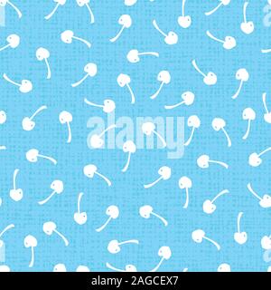 Vector pastel blue seamless pattern with cherries and light canvas texture. Perfect for fabric, scrapbooking and wallpaper projects. Stock Vector