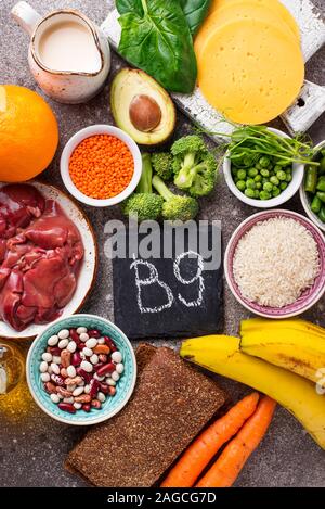 Natural sources of vitamin B9 Stock Photo