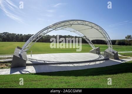 Amphitheater canopy structure constructed of tensile fabric. Stock Photo