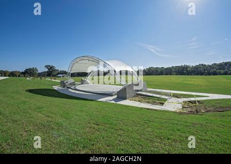 Amphitheater canopy structure constructed of tensile fabric. Stock Photo