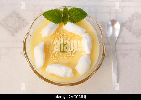 Swabian dessert in dessert bowl, Stuttgart wine cream with protein foam, Germany Stock Photo