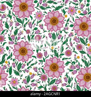 Seamless vector floral pattern with colorful fantasy plants and flowers, pattern can be used for wallpaper, pattern fills, web page background Stock Vector