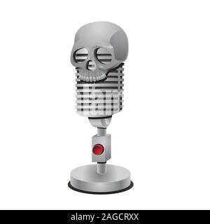 Old microphone and skull isolated on white background. Vector image Stock Vector