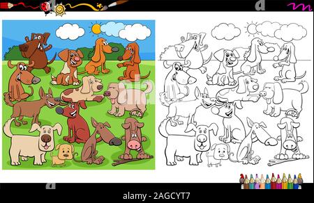 cartoon dogs and puppies group coloring book page Stock Vector Image ...