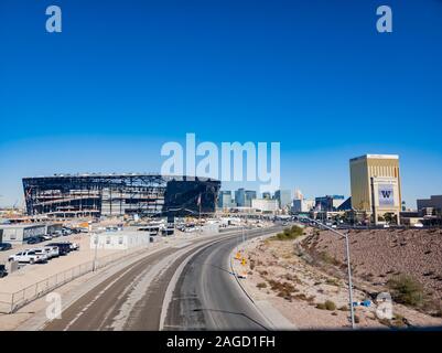 Las Vegas, DEC 17:  Construction site of the Allegiant Stadium and strip view on DEC 17, 2019 at Las Vegas, Nevada Stock Photo
