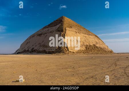 NOVEMBER 12, 2019, CAIRO, EGYPT - Bent Pyramid is an ancient Egyptian pyramid, the first, located at the royal necropolis of Dahshur outside of Cairo Egypt Stock Photo