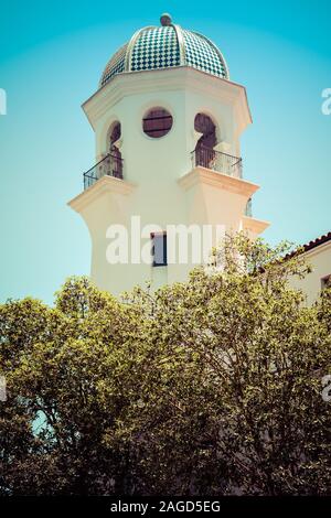 The Spanish style tower at the  Paseo Nuevo Shopping Mall in downtown Santa Barbara CA, USA Stock Photo