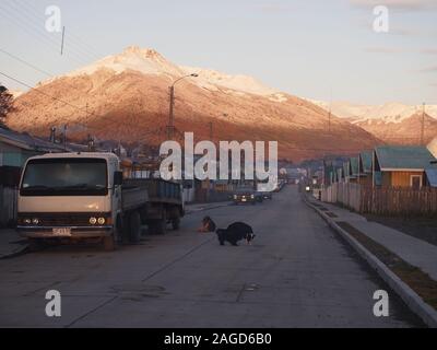 Puerto Williams (Chile), a fishing harbour in the Beagle Channel and also the world' southernmost village Stock Photo