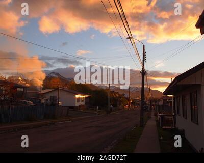 Puerto Williams (Chile), a fishing harbour in the Beagle Channel and also the world' southernmost village Stock Photo