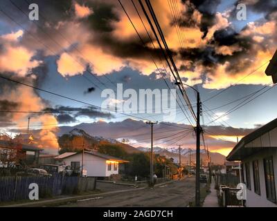 Puerto Williams (Chile), a fishing harbour in the Beagle Channel and also the world' southernmost village Stock Photo