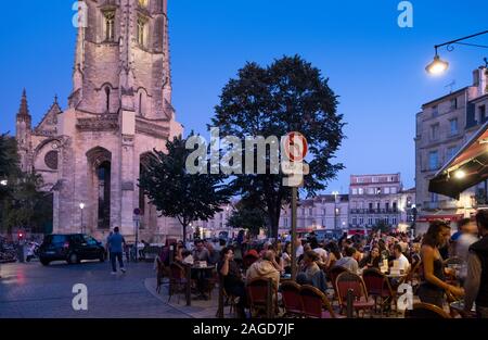 St-Michel Quarter  and Basilica of St. Michael at night , Bordeaux City, France Stock Photo