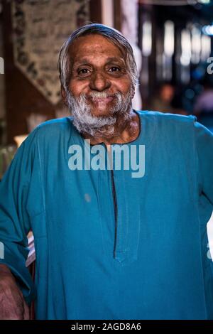 November 2019, LUXOR, EGYPT - Smiling man in Luxor Souq, Egypt Stock Photo