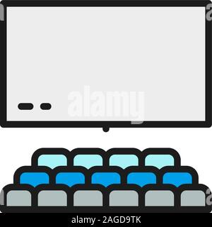 Vector assembly hall, cinema hall flat color line icon. Stock Vector