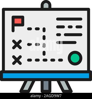 Vector presentation with diagram, training flat color line icon. Stock Vector