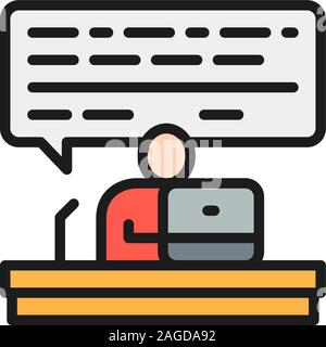 Online consulting, training at home, web education flat color line icon. Stock Vector