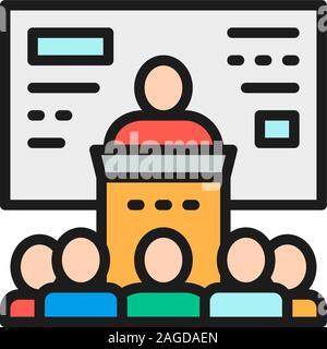 Vector business conference, presentation, seminar flat color line icon. Stock Vector