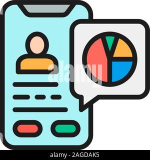 Vector database, presentation on smartphone flat color line icon. Stock Vector