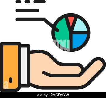 Hand with graph, trend analysis flat color line icon. Stock Vector