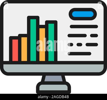 Presentation on the computer, infographics flat color line icon. Stock Vector