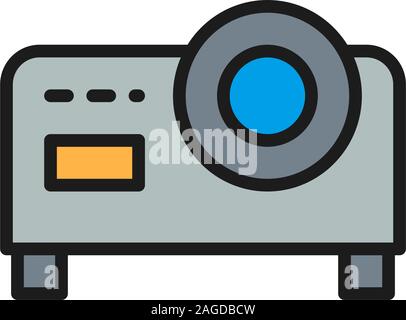Video projector flat color line icon. Isolated on white background Stock Vector