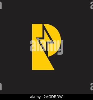 letter p r thunder geometric design logo vector Stock Vector
