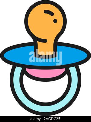 Vector nipple soother, baby pacifier flat color line icon. Stock Vector