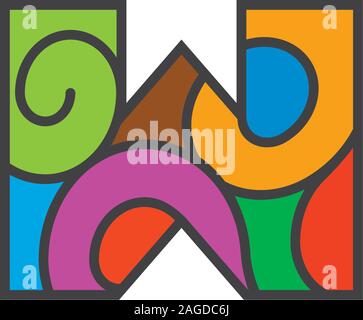 letter w curves outline colorful logo vector Stock Vector