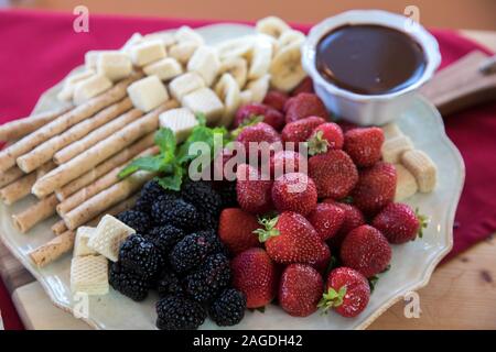 detail shot of chocolate fondue ingredients Stock Photo